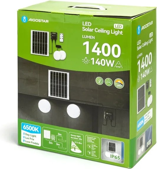 Aigostar - Set 2x plafoniere solari a LED 3,7 V 12000 mAh IP65 + telecomando