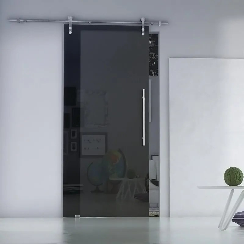 Porta scorrevole Cristal Satinato Fumé in inox nero, L 86 x H 215 cm, con binario Lux Sinistra