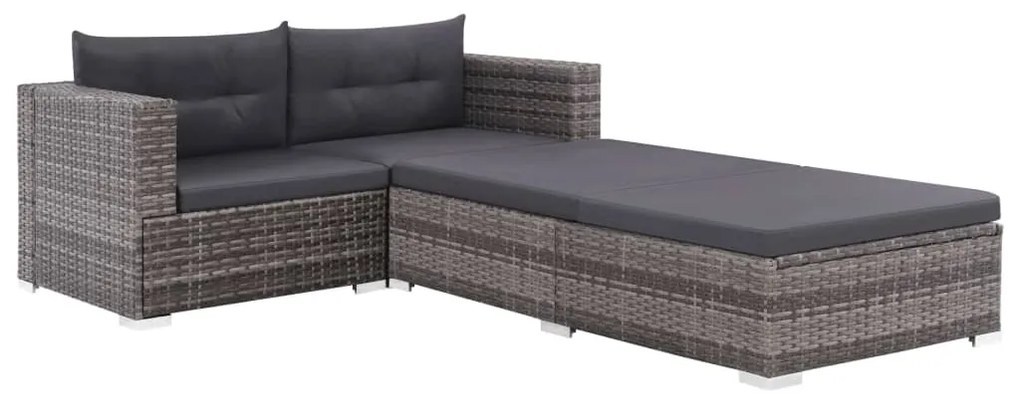 Set divani da giardino 3 pz con cuscini in polyrattan grigio