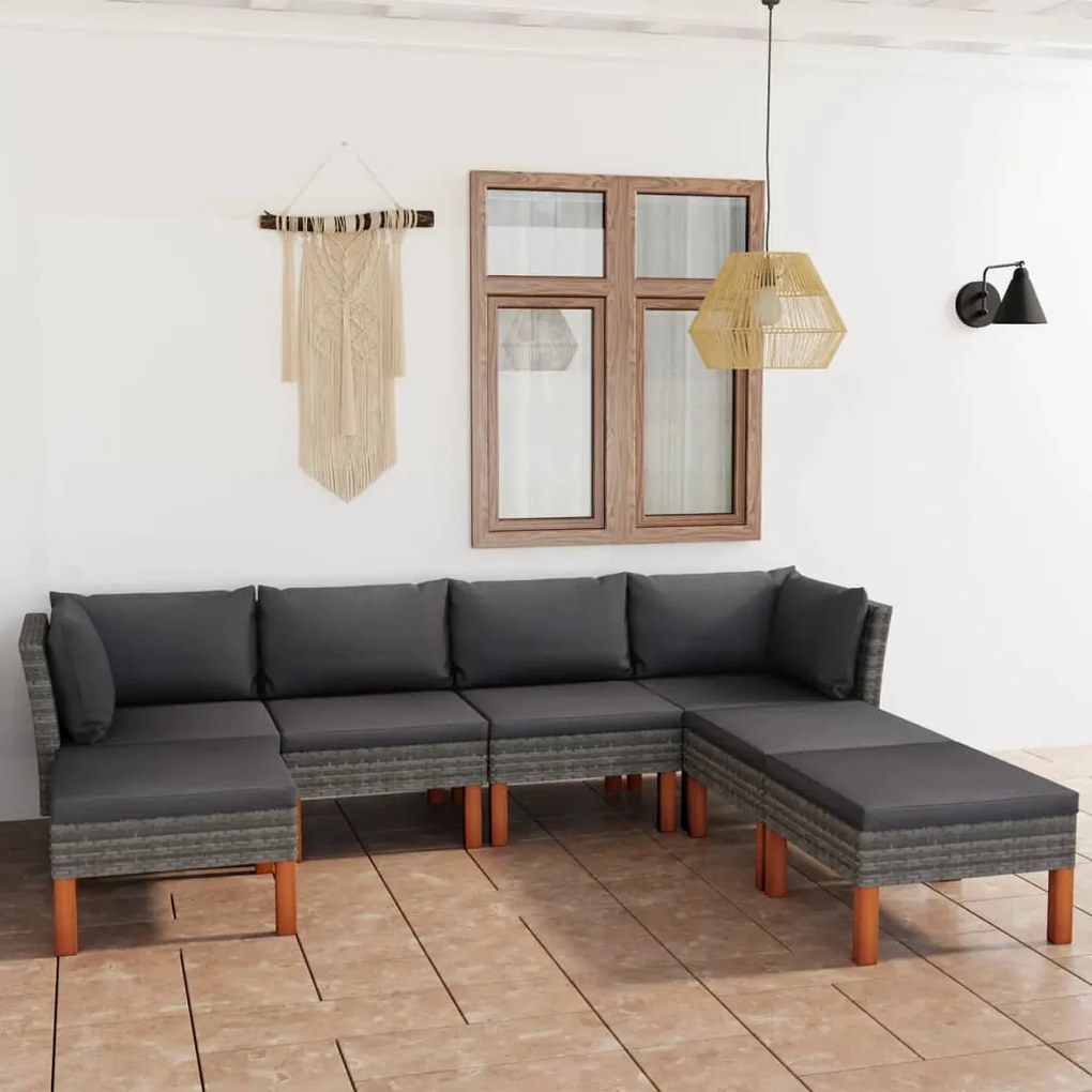 Set divani da giardino 7 pz con cuscini in polyrattan grigio