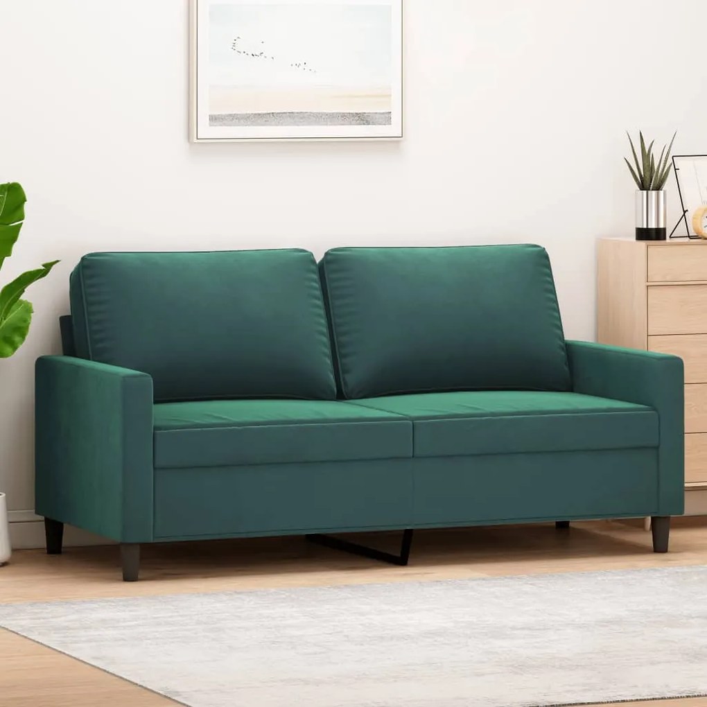 Divano A 2 Posti Verde Scuro 140 Cm İn Velluto /