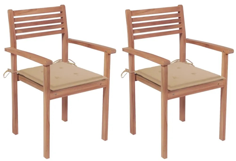 Sedie da giardino 2 pz con cuscini beige massello di teak