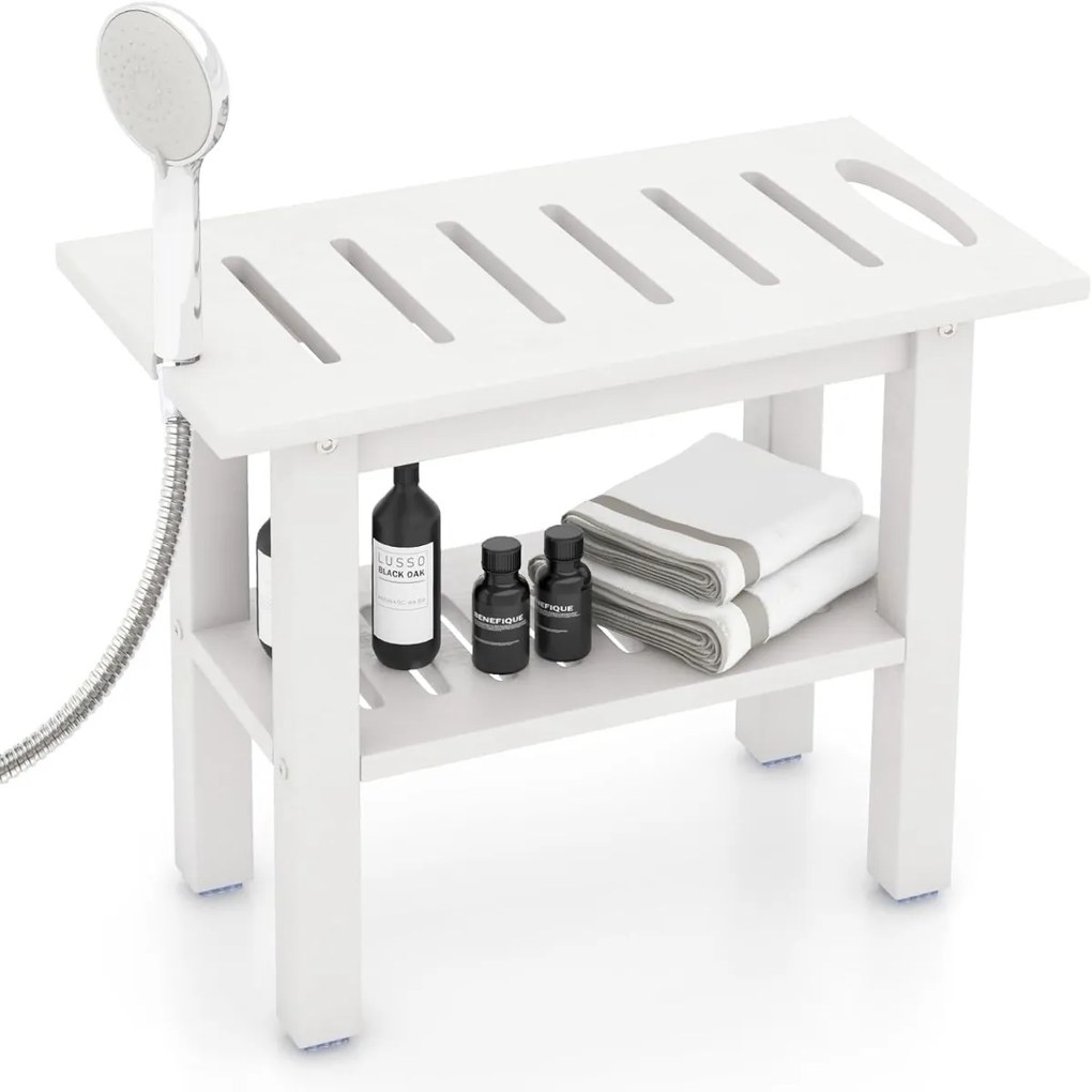Costway Panca per doccia interna, Sgabello da bagno impermeabile in HDPE con supporto per doccia Bianco