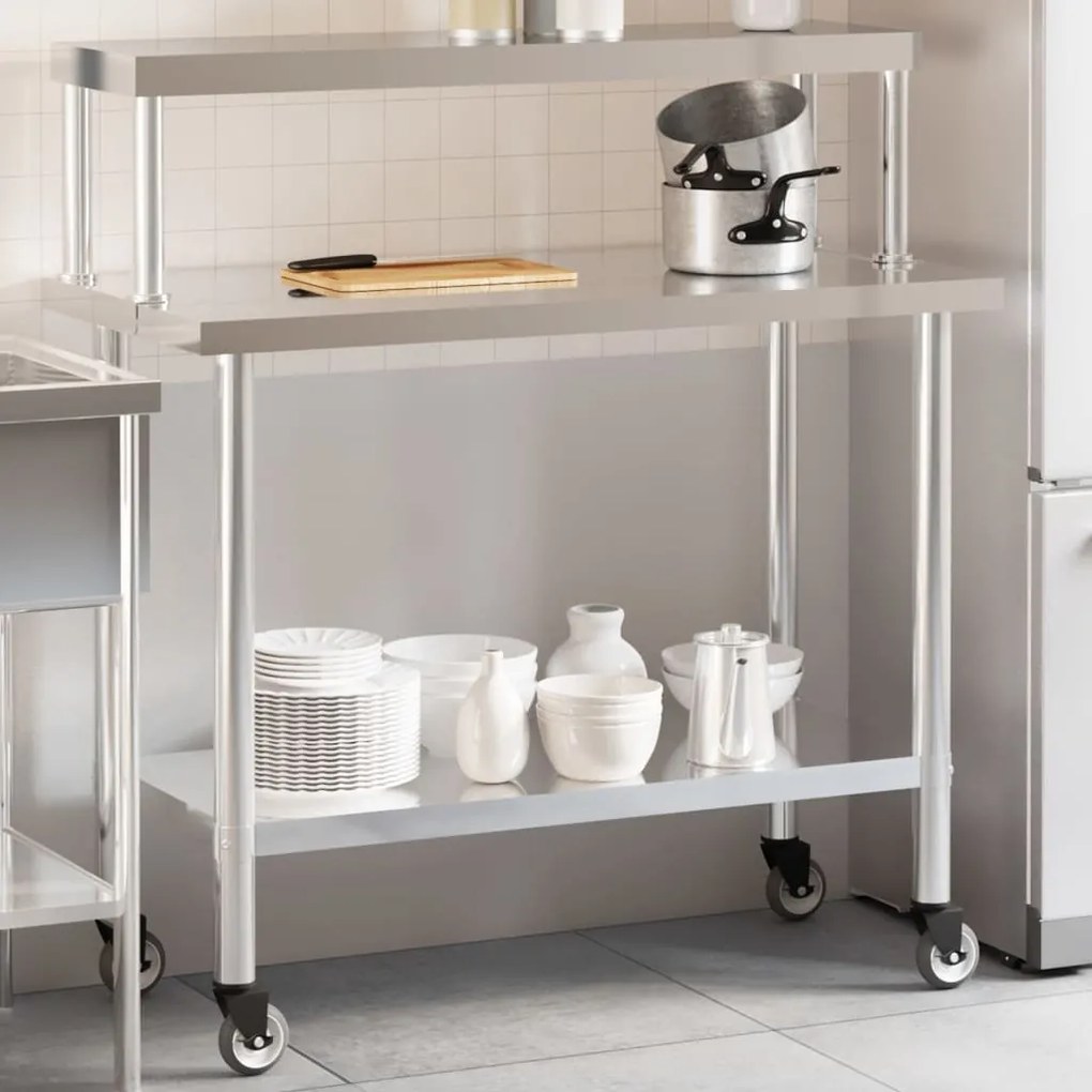 Tavolo Lavoro Cucina Con Ripiano 110x55x120 Cm Acciaio Inox /