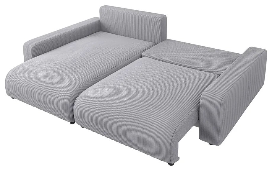 Divano letto in velluto a coste grigio chiaro (penisola variabile) Sara - Ropez