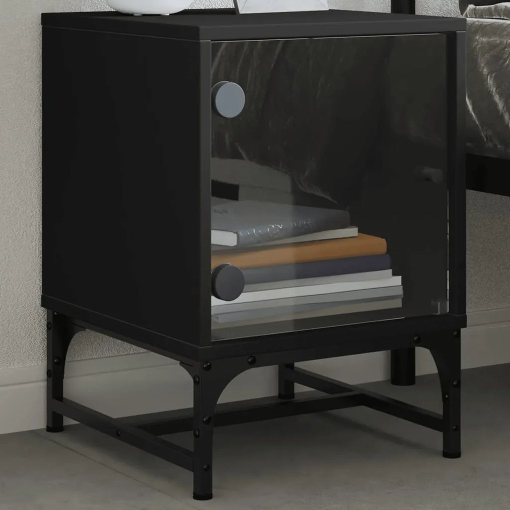 Comodino Con Anta İn Vetro Nero 35x37x50 Cm /