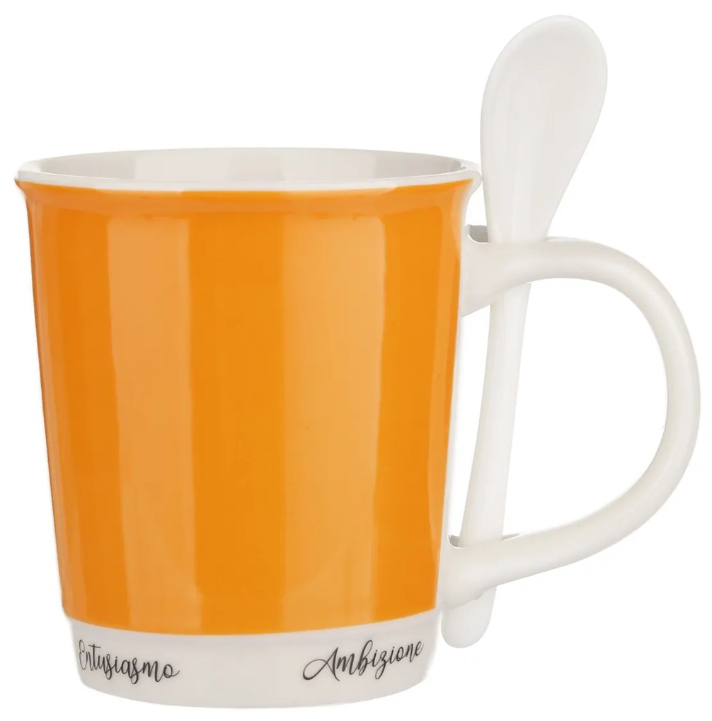 Mug arancione 400 ml con cucchiaino