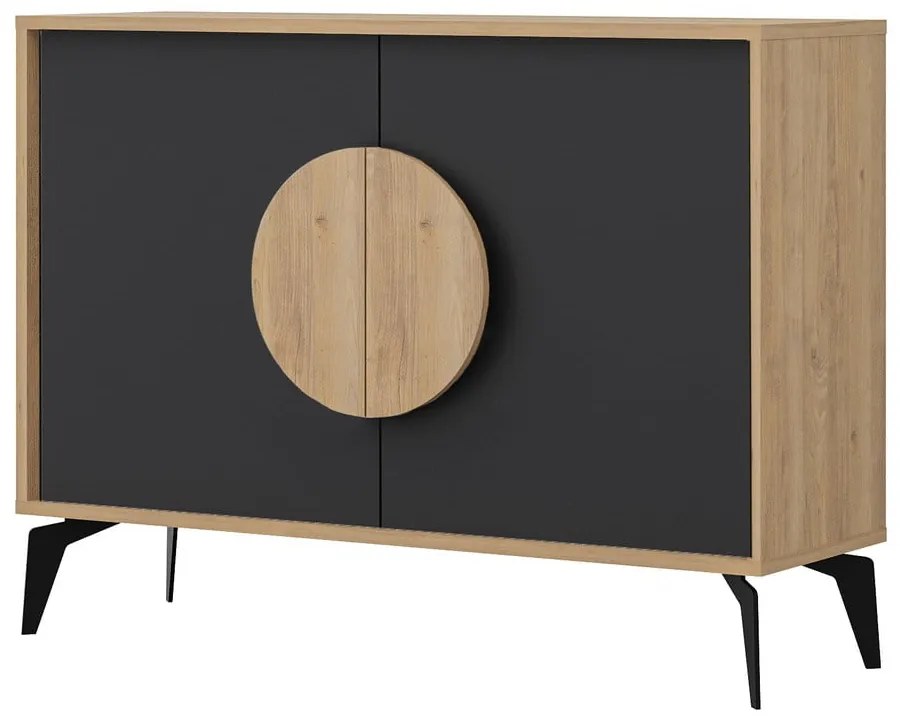 Cassettiera bassa in rovere decorato in nero-naturale 110x82 cm Vae - Marckeric