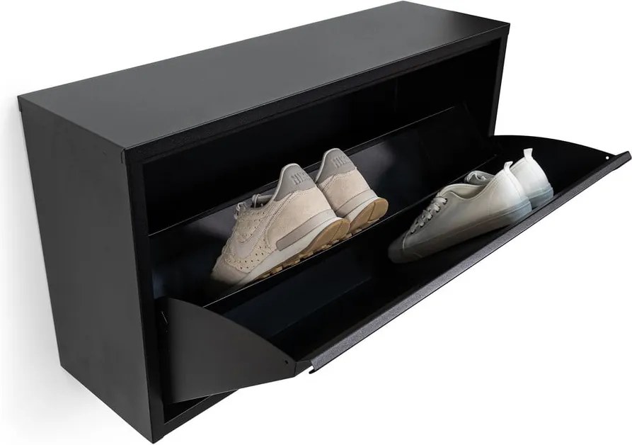 Scarpiera nera in metallo con ante ribaltabili/da parete 75x41x22 cm Billy – Spinder Design