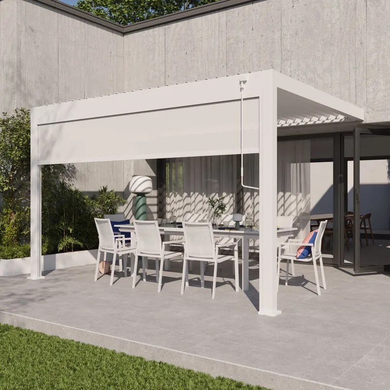 Pergola bioclimatica addossata 3x4 m in alluminio bianco - Astra NATERIAL