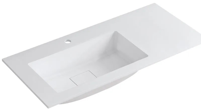 Lavabo integrale rettangolare vasca a sinistra L 100.5 x H 15 x P 46 cm in resina bianco