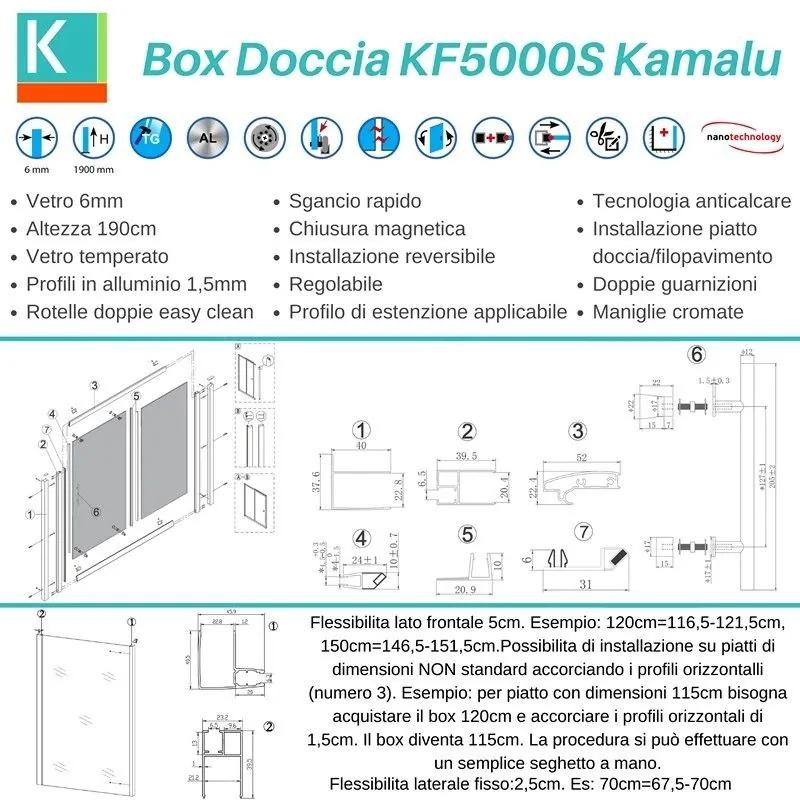 Kamalu - box doccia angolare 130x70 vetro satinato anticalcare scorrevole kf5000s