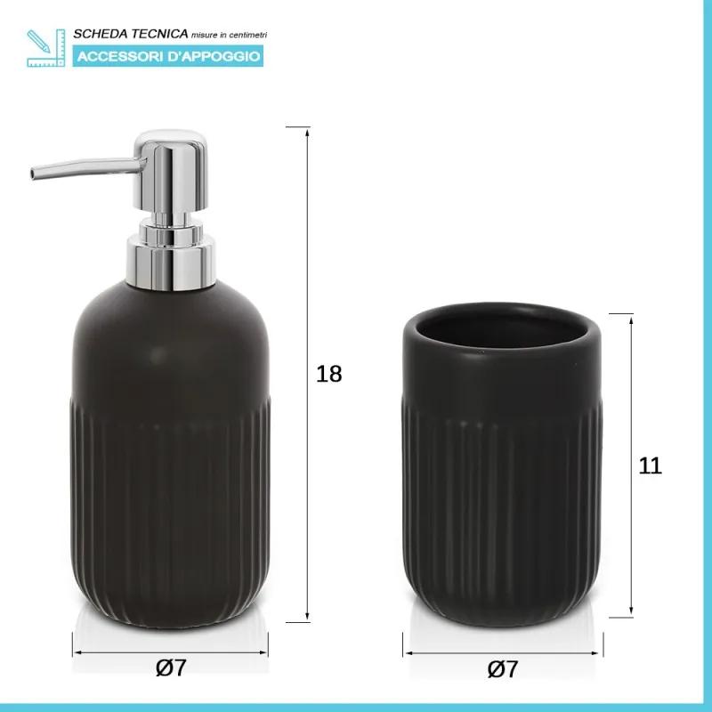Set accessori bagno dispenser e portaspazzolini da appoggio nero in ceramica Cup