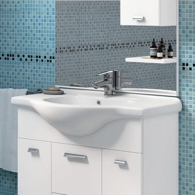 Lavabo da appoggio Lavabo integrale in ceramica a incasso rettangolare in ceramica L 85 x P 48 x H 20 cm bianco