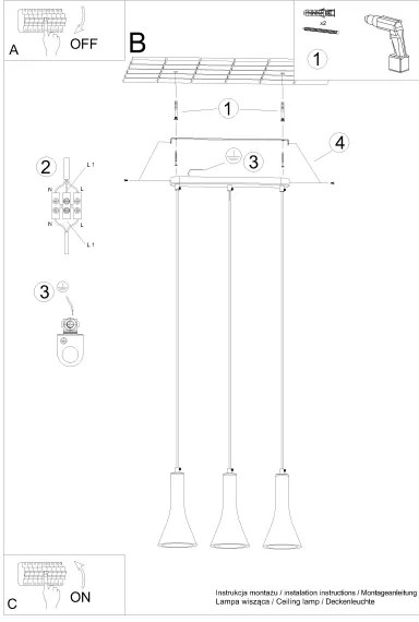 Sollux SL.1225 - Lampadario a sospensione con filo REA 3xE14/12W/230V calcestruzzo