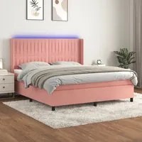 Letto a Molle con Materasso e LED Rosa 160x200 cm in Velluto 3139696