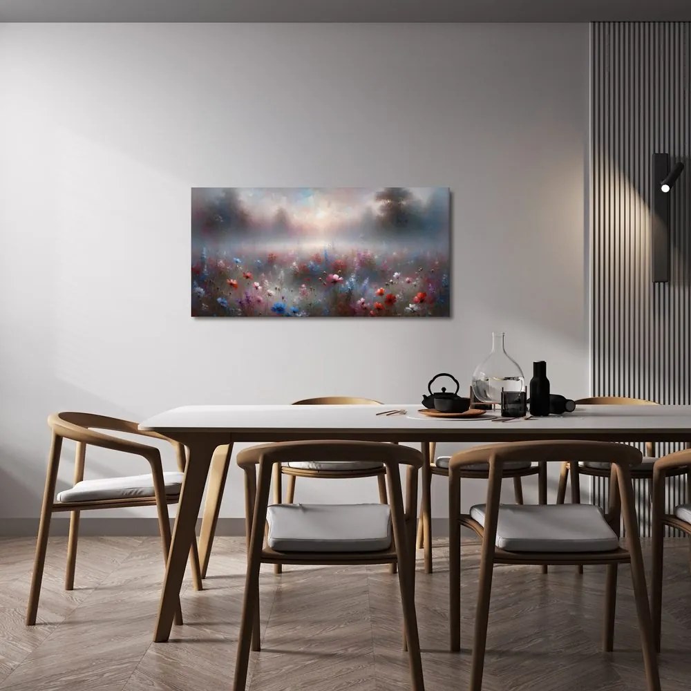 Quadro su tela – Nebbia mattutina sopra i fiori