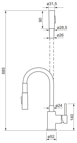 ALVEUS KI112111 - Rubinetto per lavello con braccio flessible BEA 47 cm cromo/nero