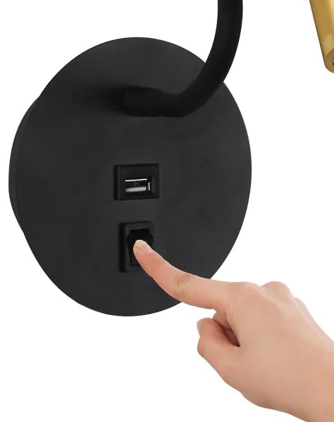 Brilagi -LED Lampada flessibile da muro con porta USB MAYA LED/3W/230V nero/oro