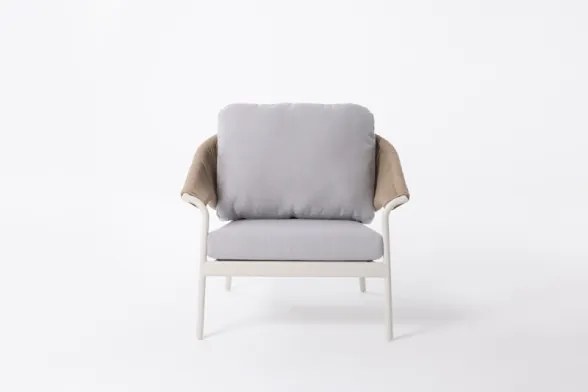 Salotto Da Esterno 5 Posti In Alluminio E Corda Con Tavolino Celia Bianco