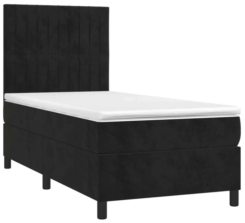 Letto a molle con materasso e led nero 90x200 cm in velluto