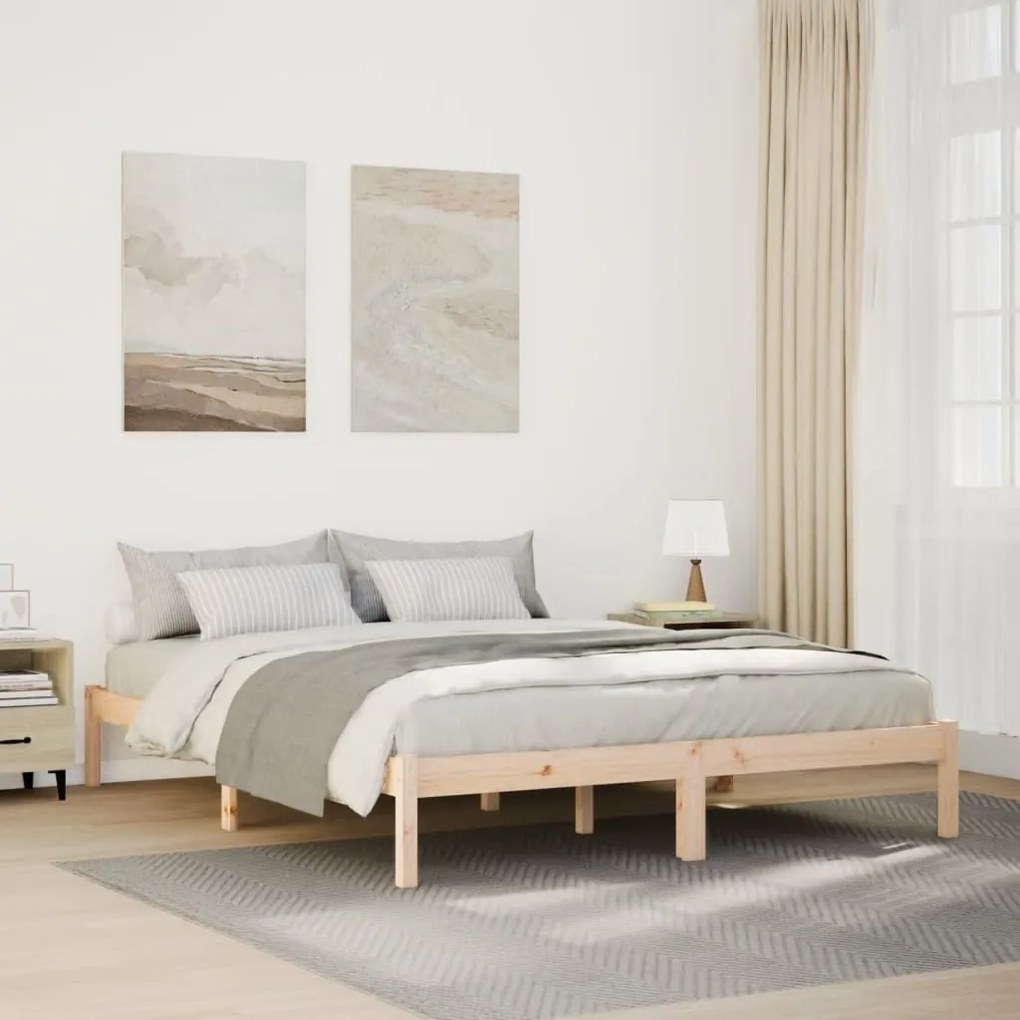Letto Extra Lungo Senza Materasso 160x220 Cm İn Legno Di Pino /