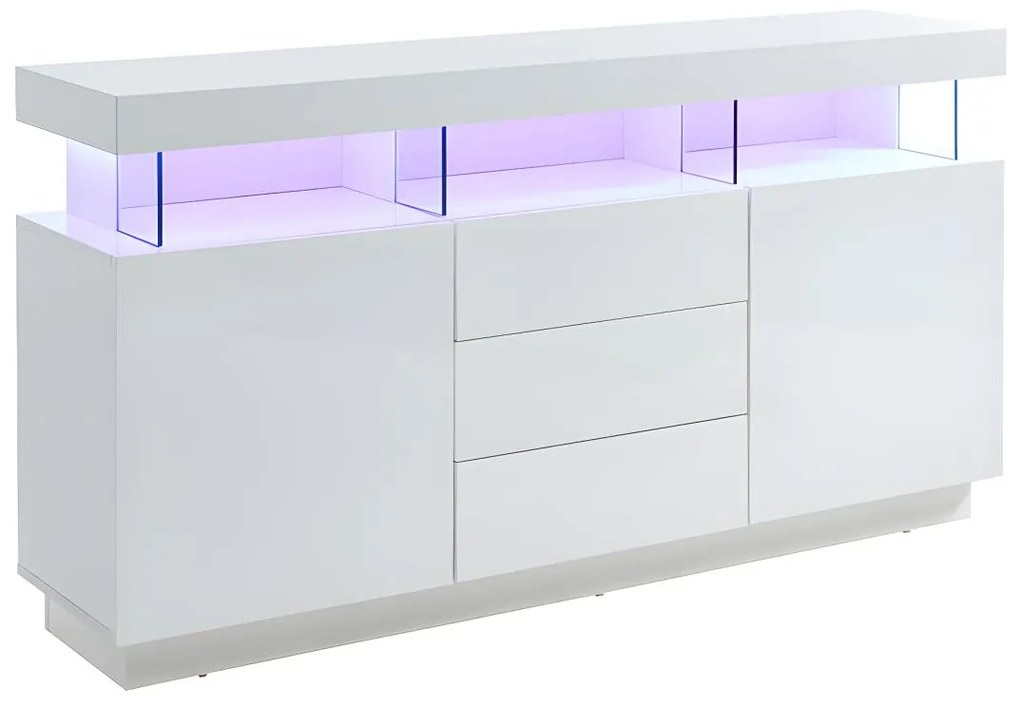 Credenza 3 cassetti e 2 ante con LED in MDF Bianco laccato - FABIO II