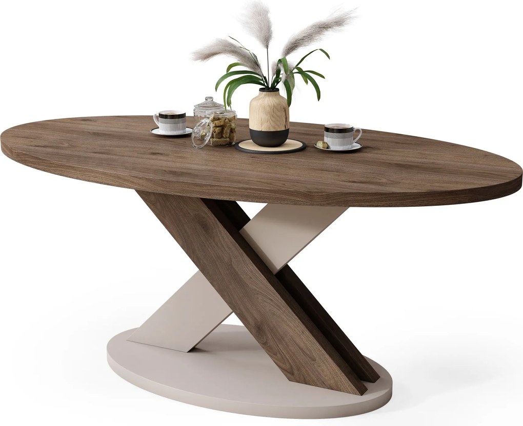 Tavolino da salotto ovale LOXA Noce Elegant / Beige Tortora - TAVOLINO DA SALOTTO 120x65 cm