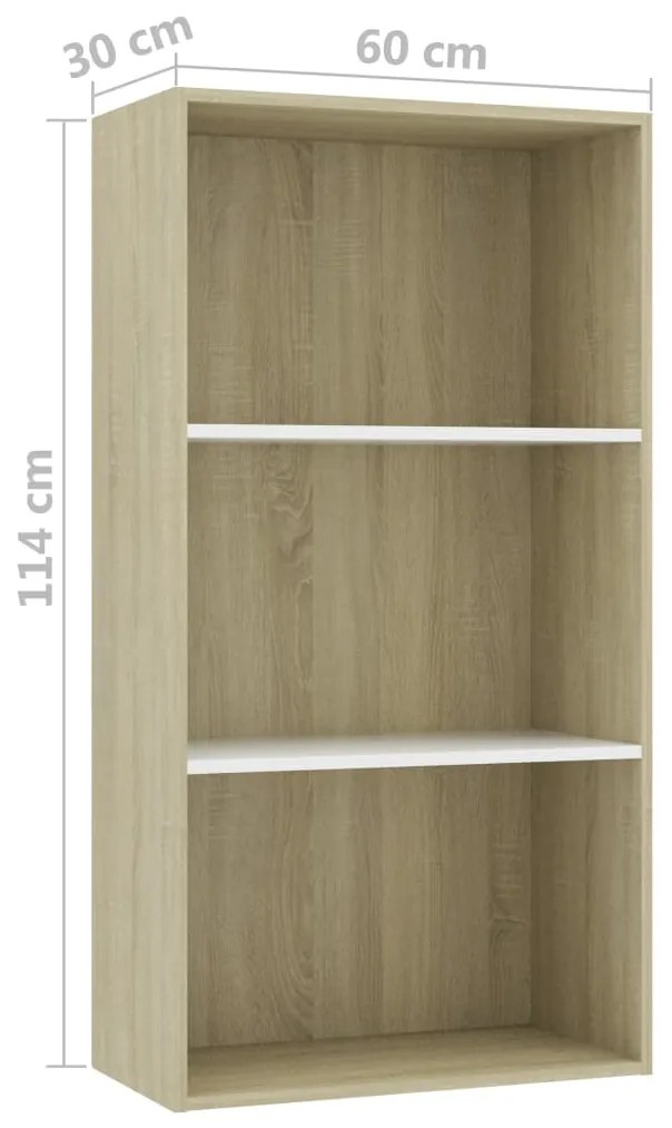 Libreria 3 Ripiani Bianco Rovere Sonoma 60x30x114cm Multistrato