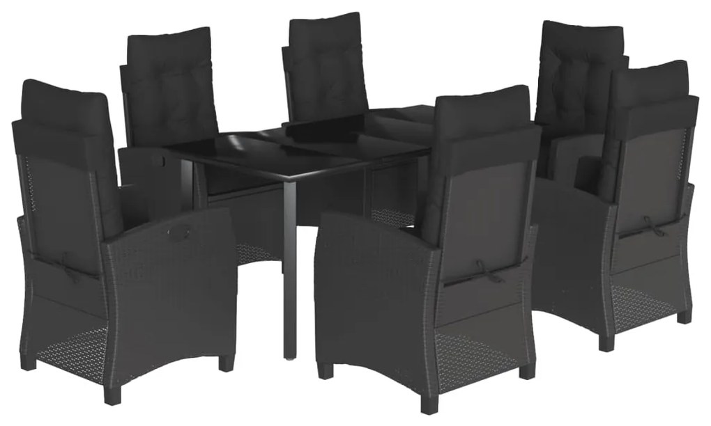 Set da pranzo da giardino 7 pz nero con cuscini in polyrattan