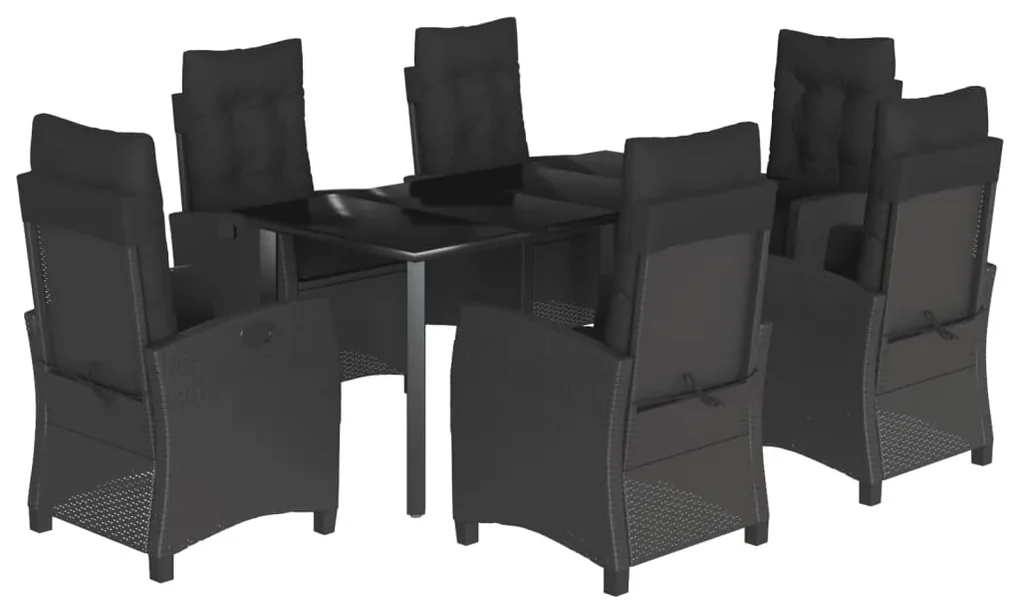 Set da pranzo da giardino 7 pz nero con cuscini in polyrattan