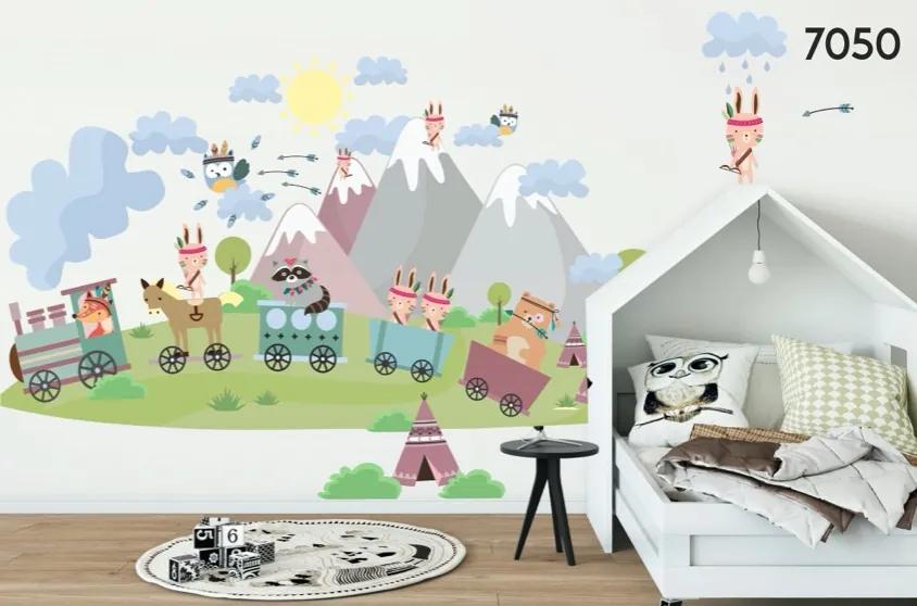 Adesivo da parete colorato per bambini con animali nativi americani 120 x 240 cm