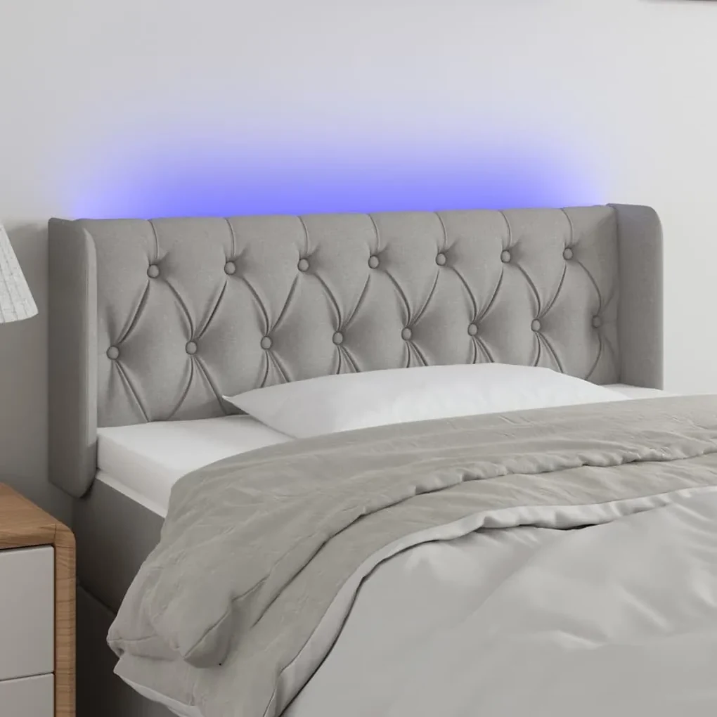 Testiera grigio chiaro a led 103x16x78/88 cm in tessuto