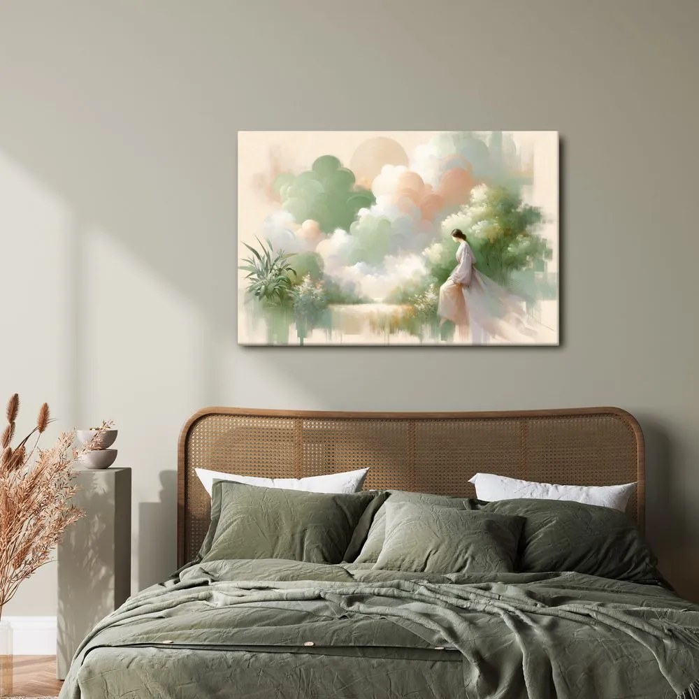 Quadro su tela – Donna in paesaggio romantico