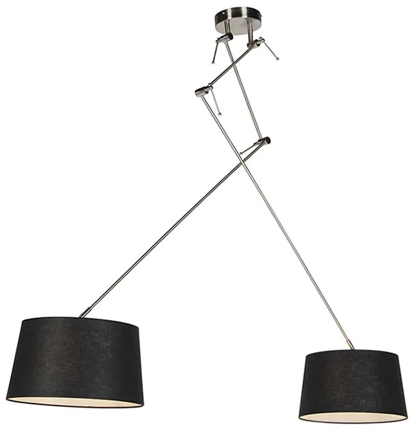 Lampada a sospensione in acciaio con paralumi in lino neri 35 cm 2 luci - Blitz