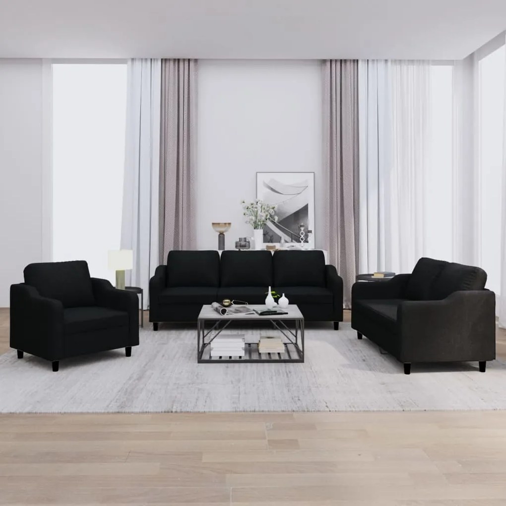 Set Di Divani 3 Pz Con Cuscini Nero İn Tessuto /