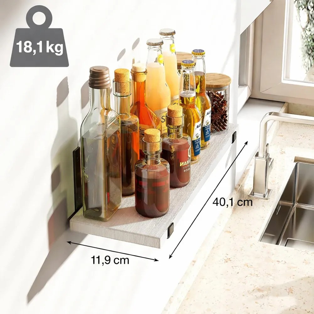 Set 5 Mensole da Parete 40x12x1,5 cm Scaffali da Muro con Staffe in Metallo Bianco...