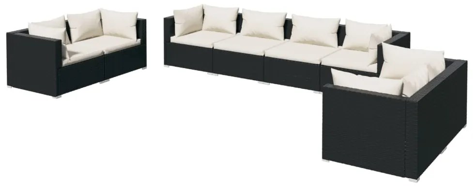 Set divani da giardino 8 pz con cuscini in polyrattan nero