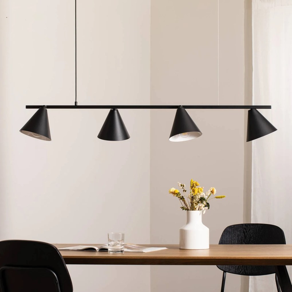 ALDEX Lampada a sospensione forma 4, nero, metallo, a 4 luci, cono, E27