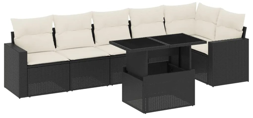 Set divani da giardino con cuscini 7pz nero polyrattan