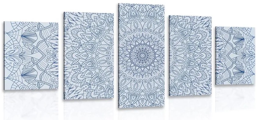 Quadri 5 pezzi – Mandala decorativa dettagliata in blu