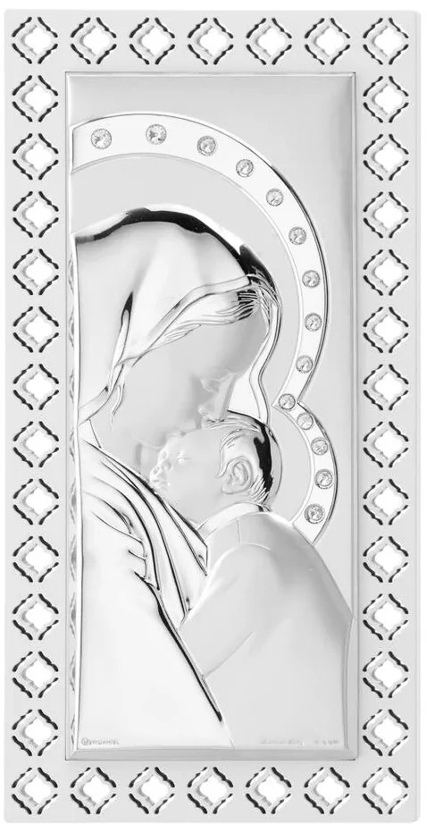 Quadro  "Madonna con bambino" strass cm.14,8x34,6h. (est.cm. 21,8x41,5)