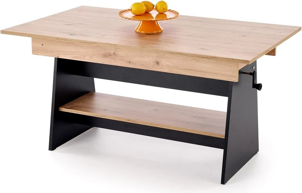 Tavolino-tavolo Erika estensibile in rovere artisan e nero – 120-160x70x61-72 cm
