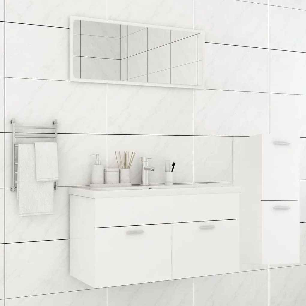 Set Mobili Da Bagno Bianco İn Legno Multistrato /