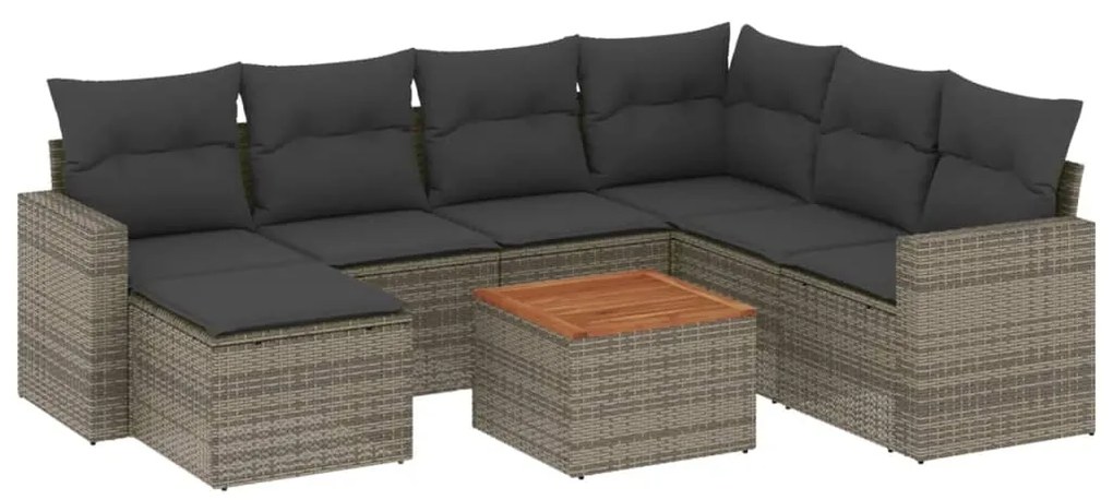 Set divano da giardino 8 pz con cuscini grigio in polyrattan