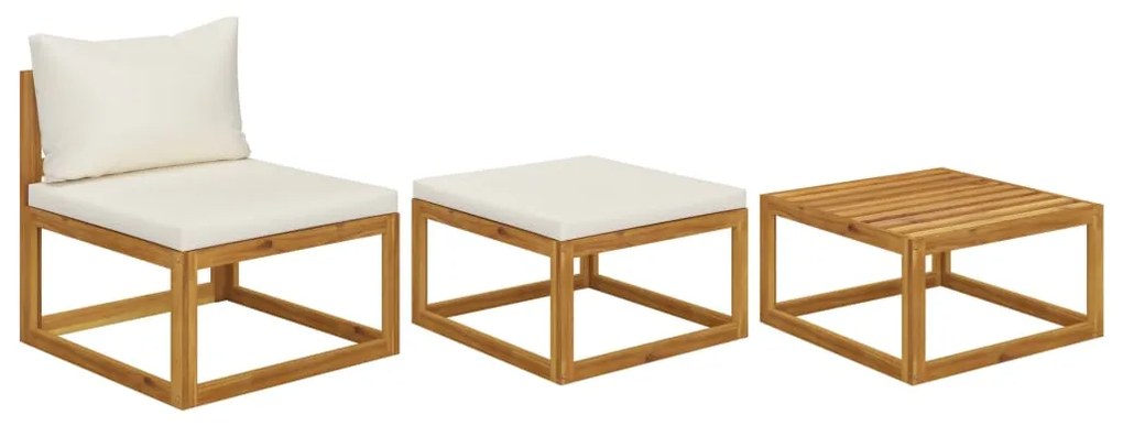 Set Divani da Giardino 3 pz con Cuscini Crema in Legno Acacia