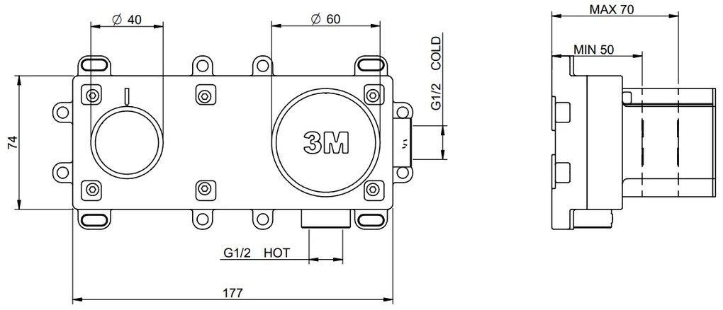 Parti incasso unificate lavabo doccia a muro in ottone RWIT51A5ZZ01 Treemme