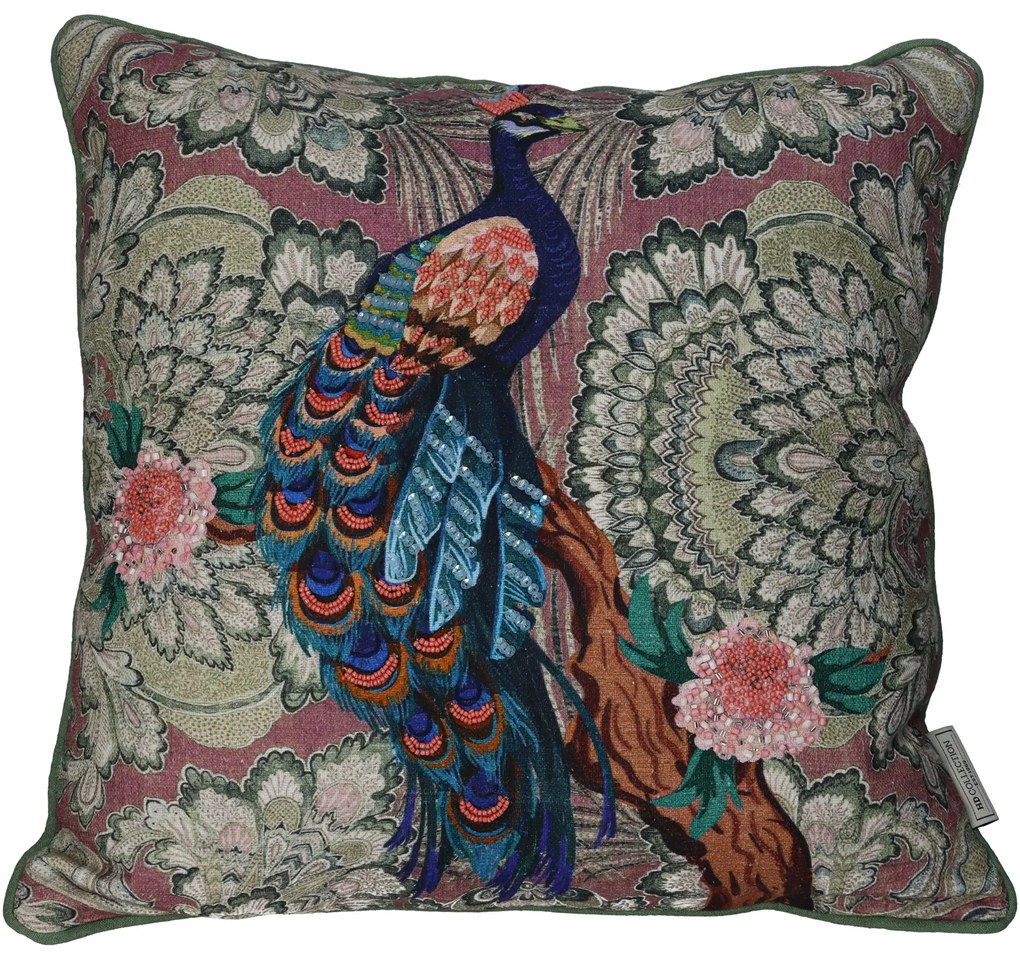 Cuscino 45x45 cm ricamato con pavone