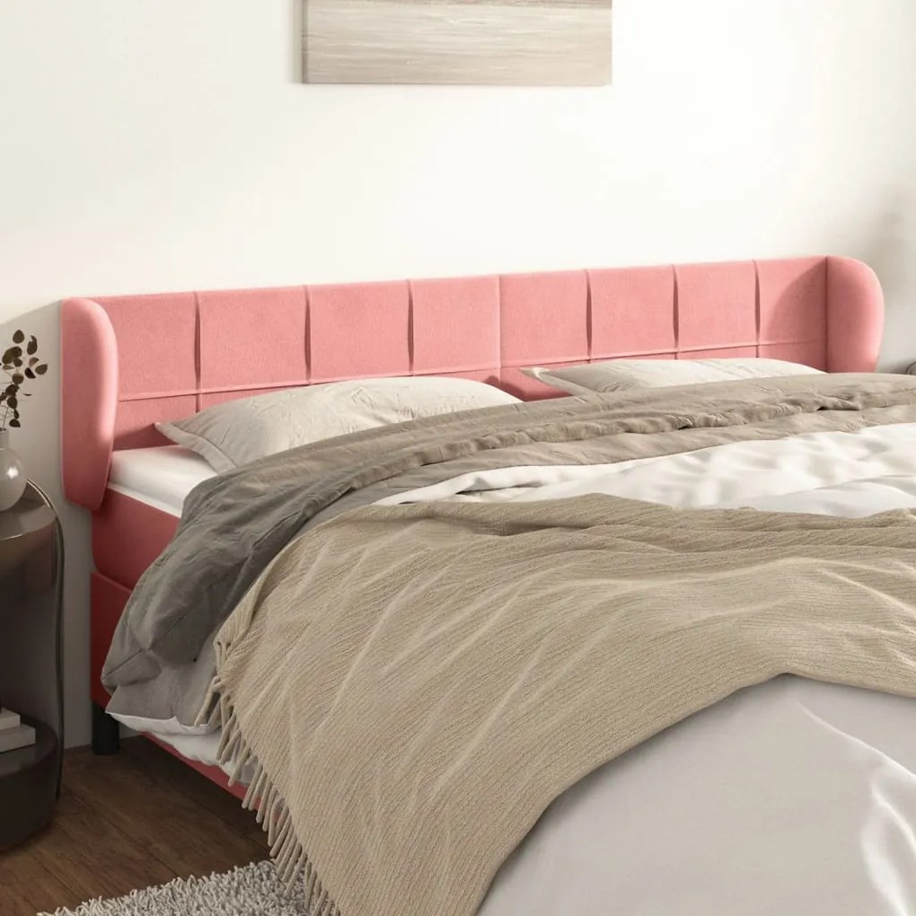 Testiera Ad Orecchio Rosa 183x23x78/88 Cm İn Velluto /