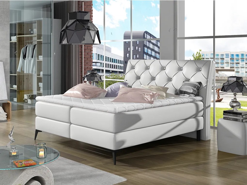 Letto matrimoniale boxspring Coimbra - 180 x 200 cm , Ecopelle bianco